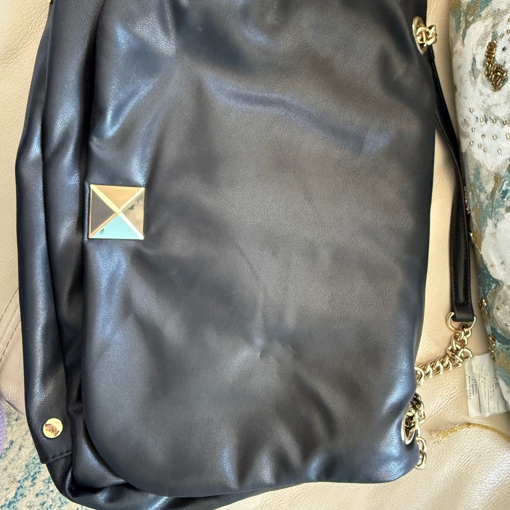 INC International Concepts Black and Gold Shoulder Bag with Sleek Design